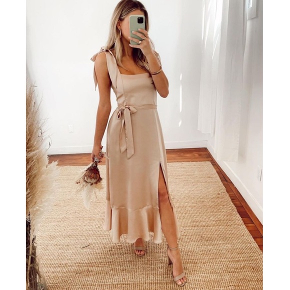 Show Me Your MuMu Dresses & Skirts - Show Me Your Mumu Claire Midi Dress Champagne Luxe Satin XL